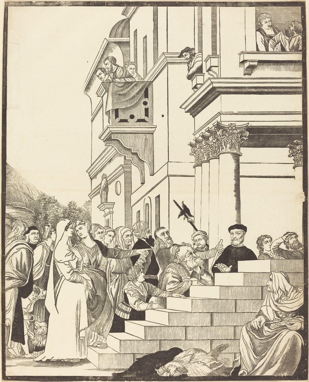 Presentation of the Virgin in the Temple (center plate) by John Baptist Jackson after Titian
