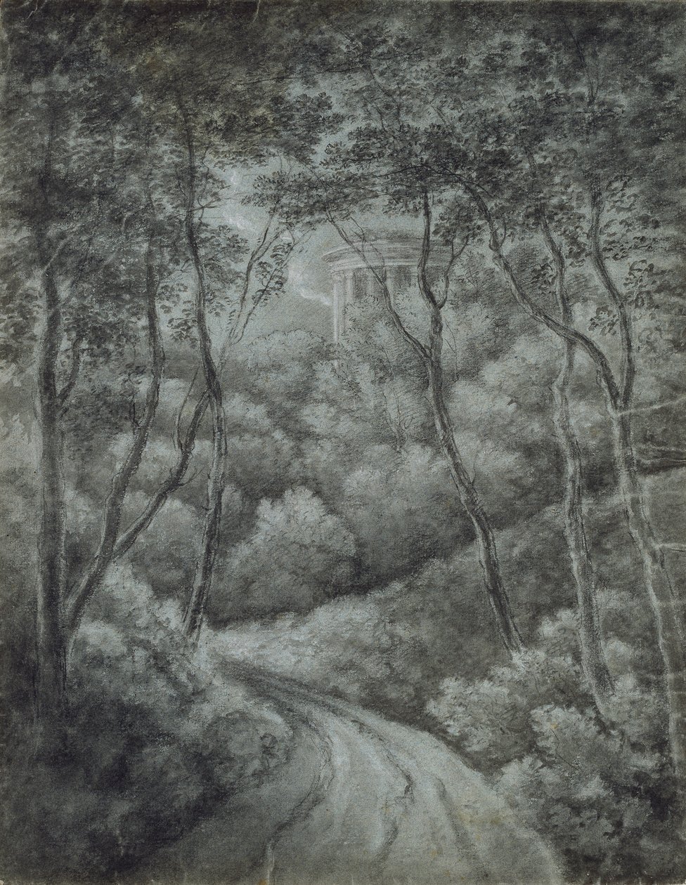 Landscape with a Path through a Forest and a Classical Temple, late 18th century by John Baptist Malchair