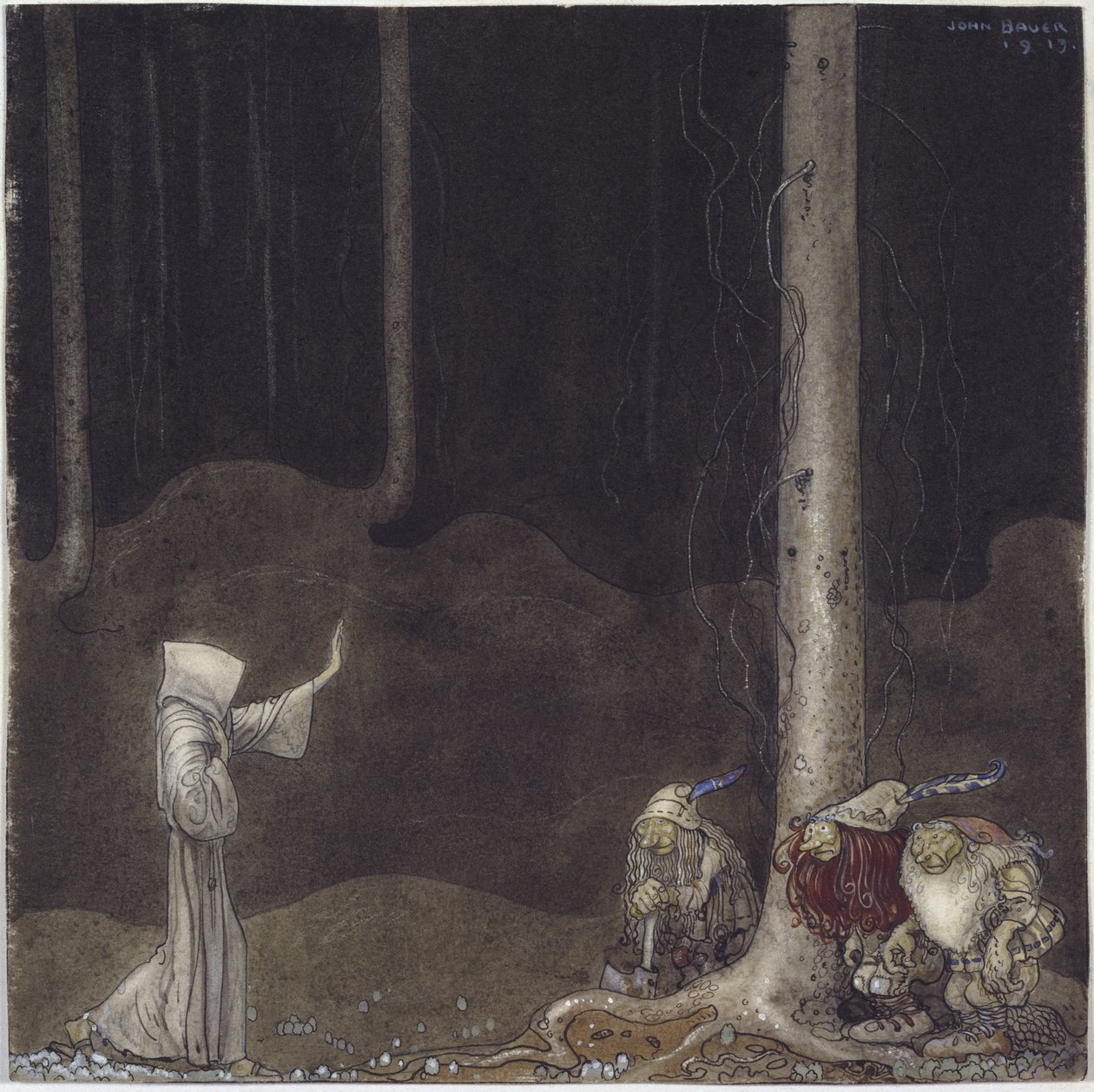 Brother Martin and Three Trolls by John Bauer