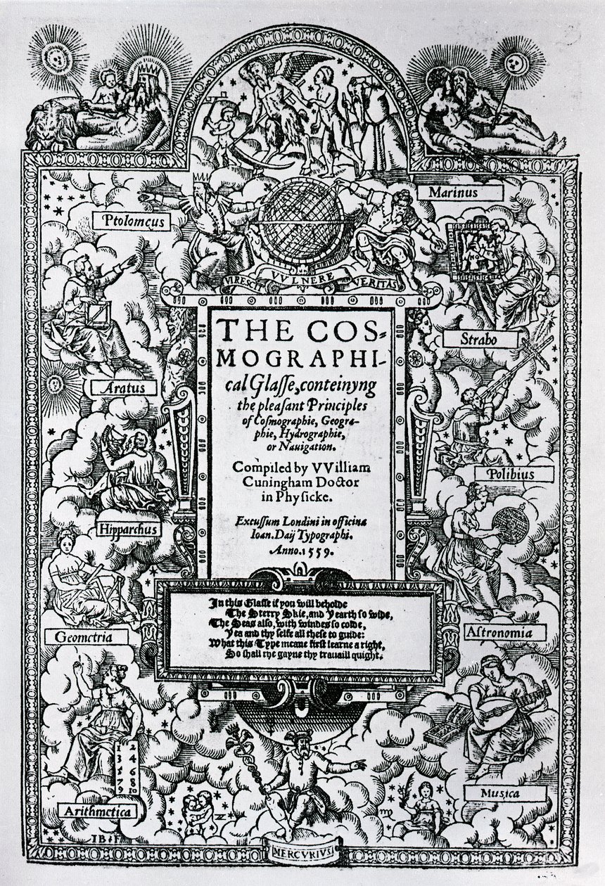 Titlepage of The Cosmographical Glass, 1559 by John Bettes