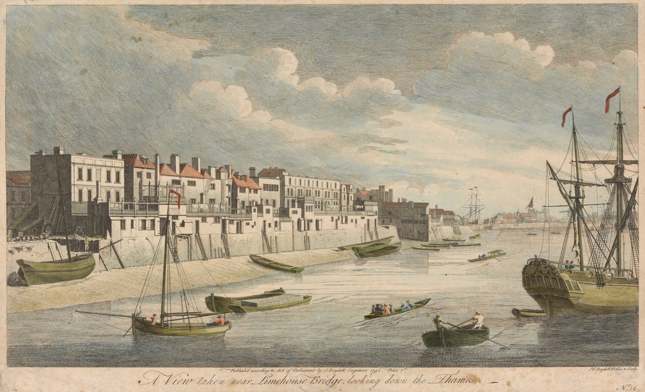 A View taken near Limehouse Bridge, looking down the Thames by John Boydell