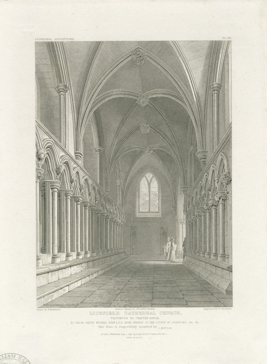 Interior of Lichfield Cathedral - Vestibule of Chapter House (engraving) by John Britton