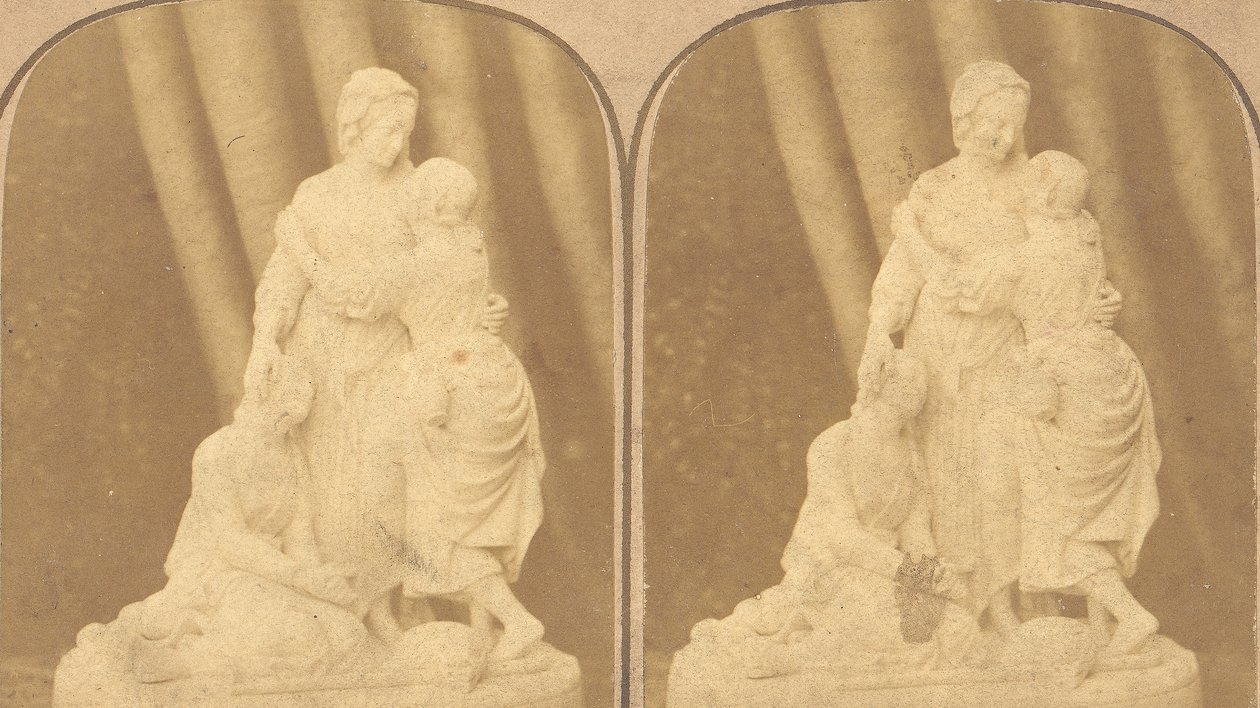 Pair of Early Stereograph Views of British Statues by John Browning