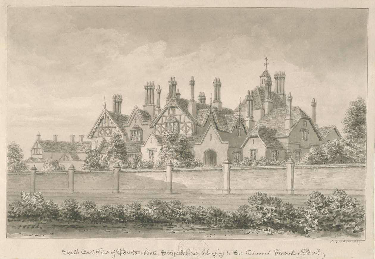 Barton under Needwood - Barton Hall, 1839 by John Buckler