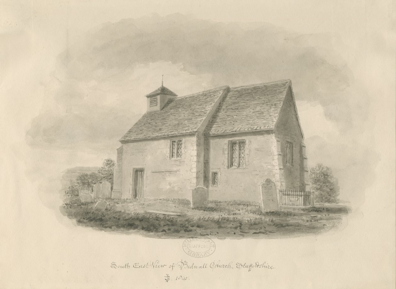 Bednall Church, 1841 by John Buckler