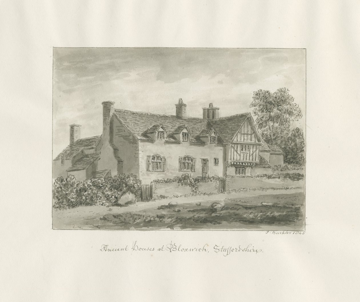 Bloxwich - Ancient House: Sepia Drawing by John Buckler