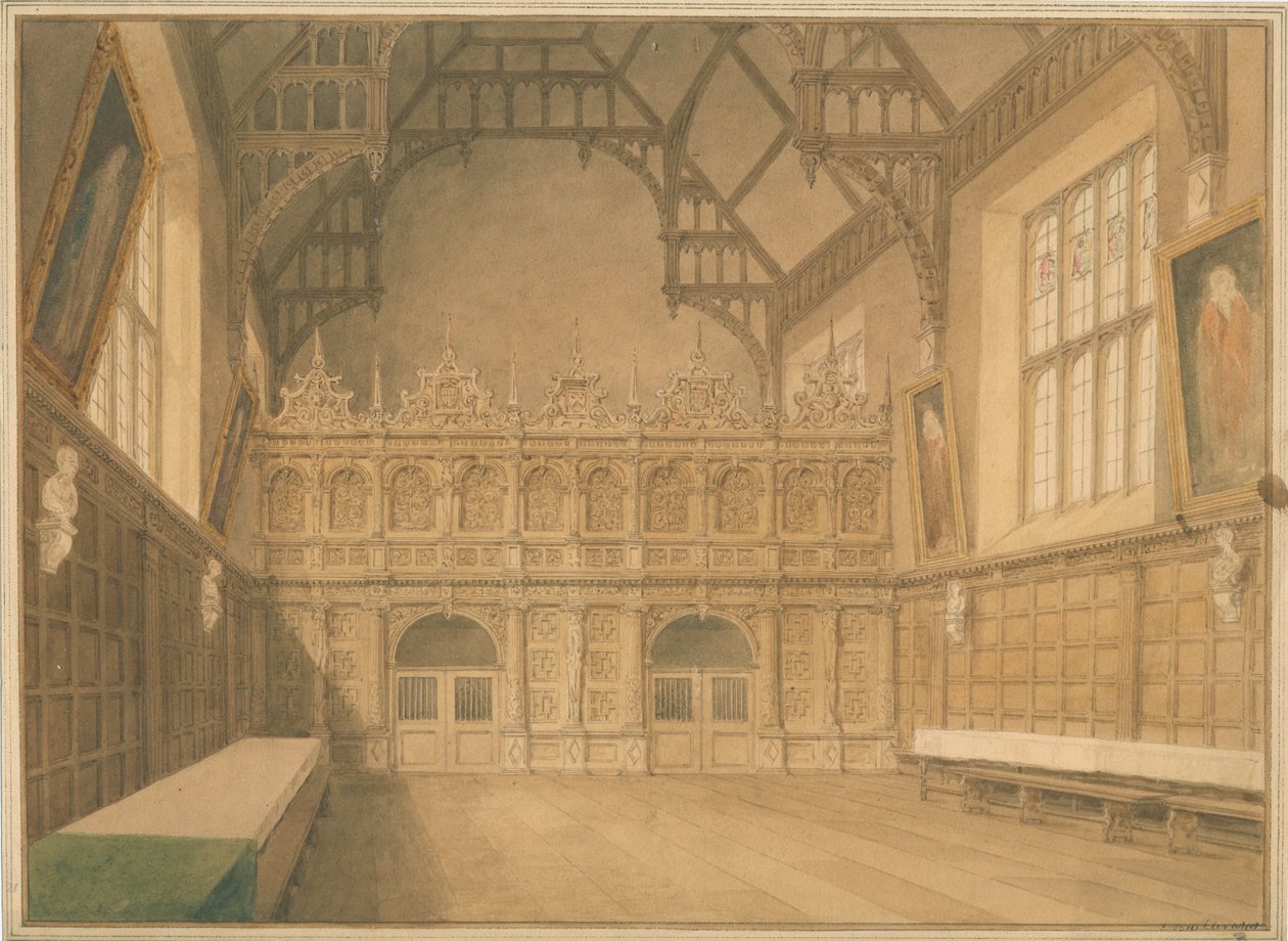 Interior View of Trinity College Hall, Cambridgeshire by John Buckler