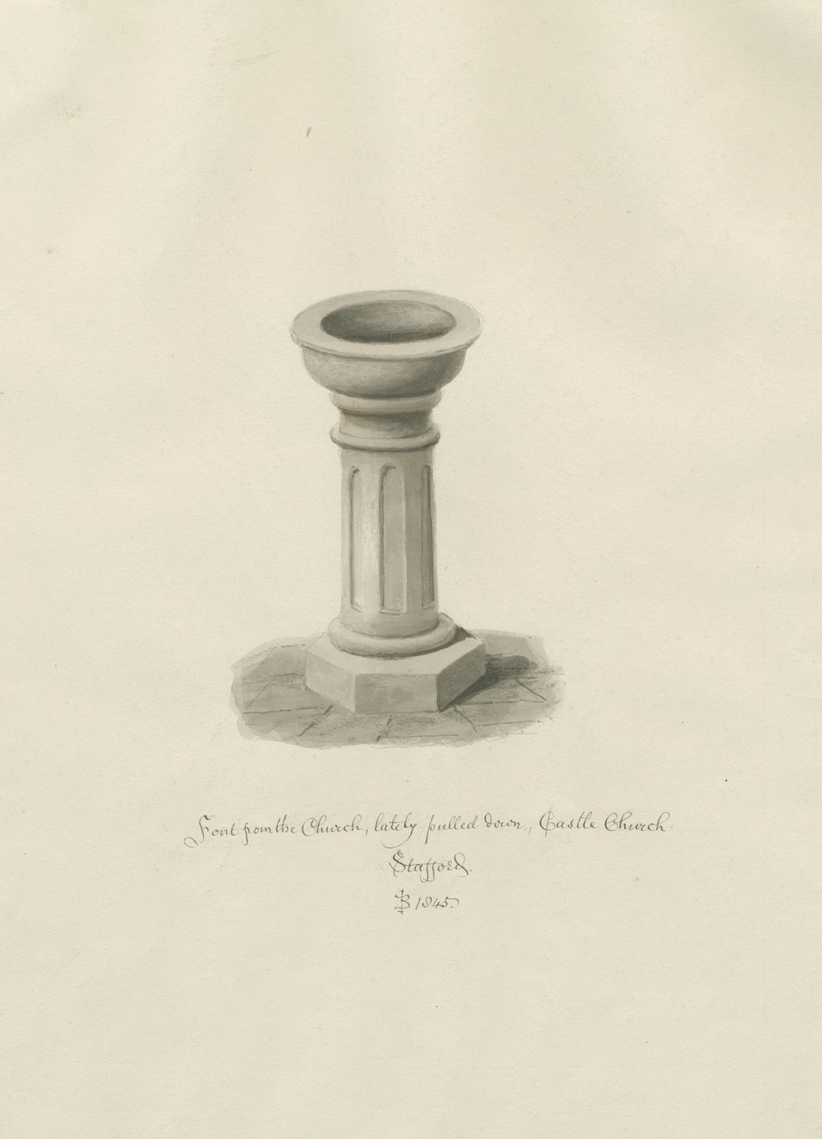 Castle Church - Font in Church by John Buckler