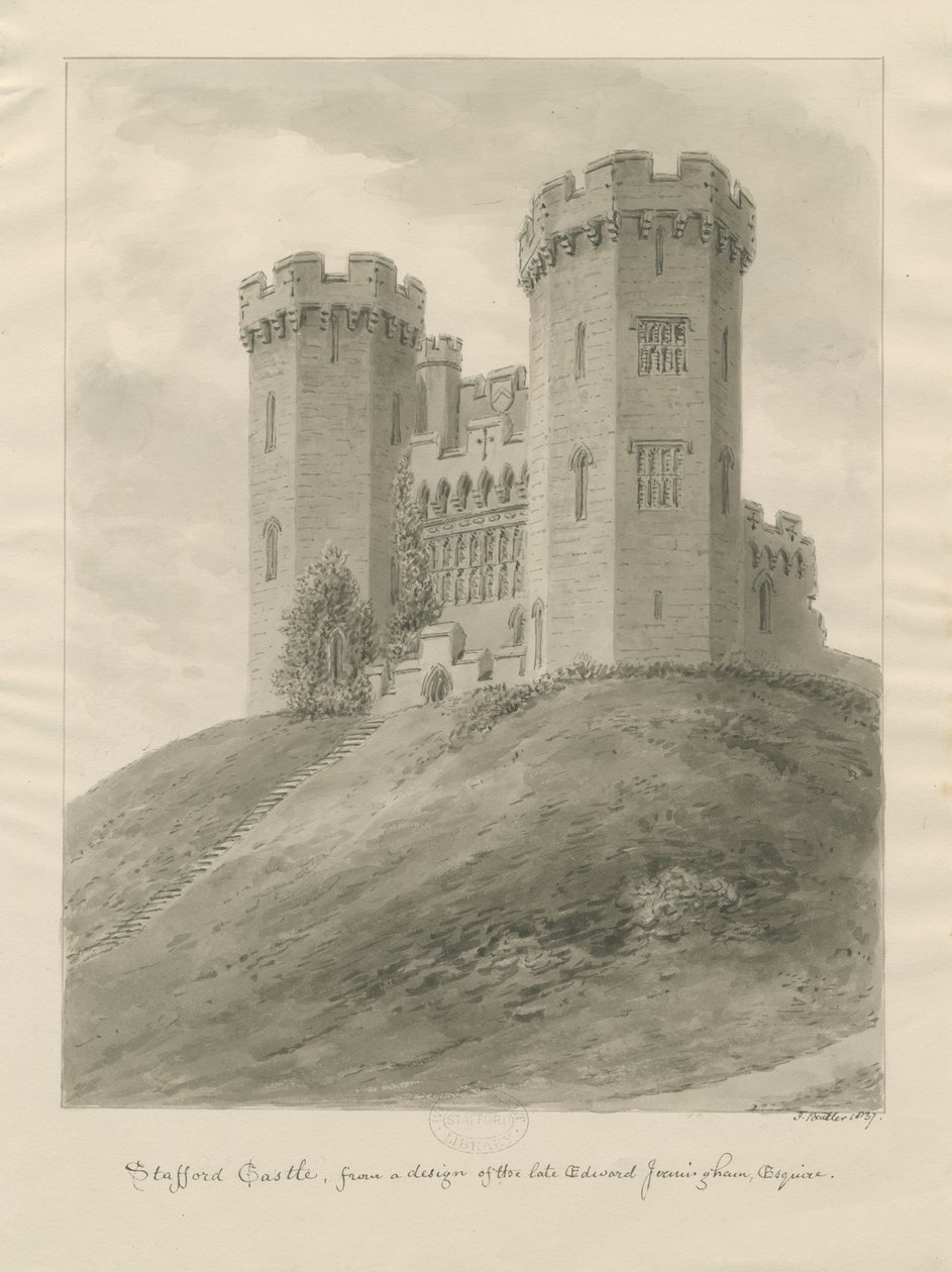 Castle Church - Stafford Castle: Sepia Drawing by John Buckler
