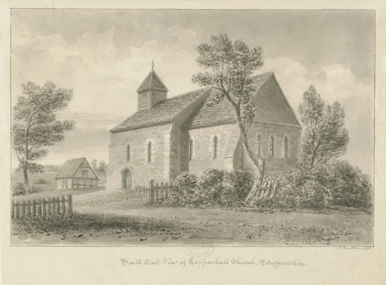Coppenhall Church: sepia drawing by John Buckler