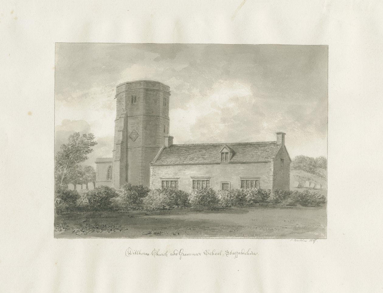 Dilhorne - Church and Grammar School by John Buckler