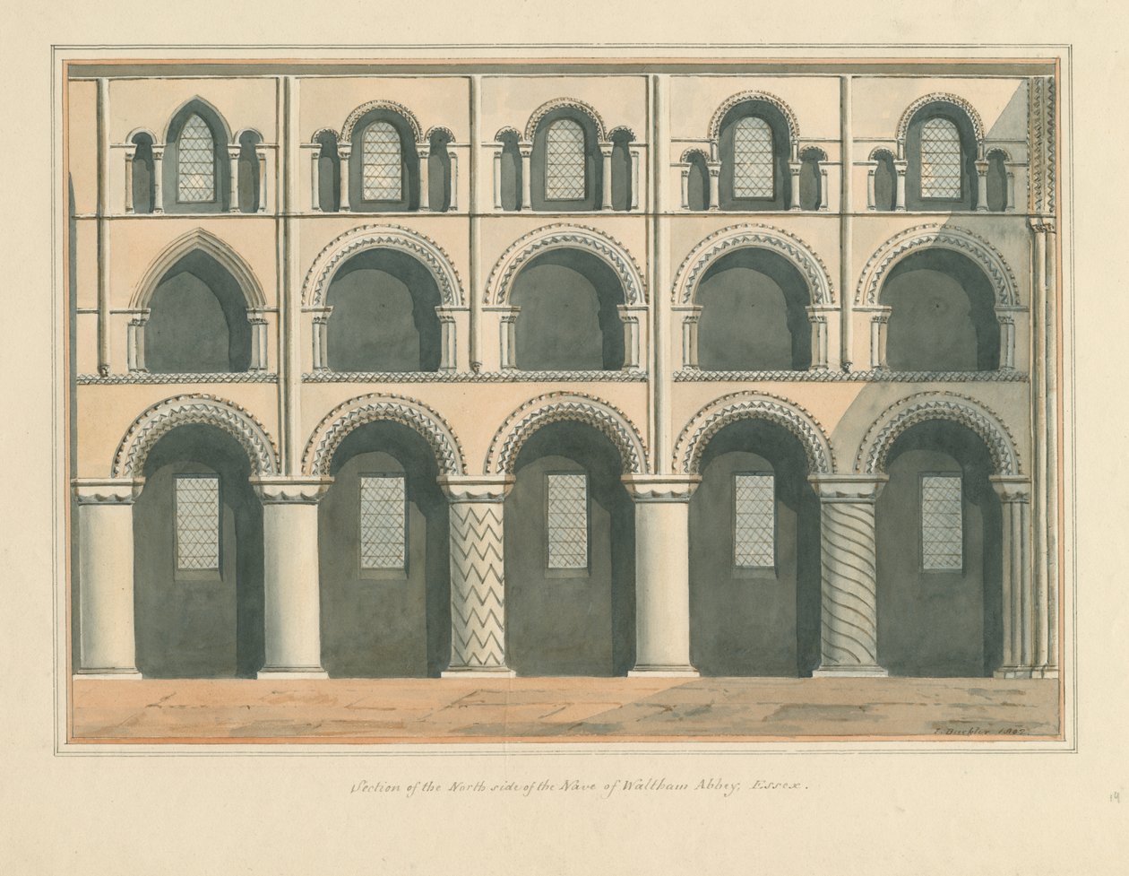 Section of the North Side of the Nave, Waltham Abbey by John Buckler