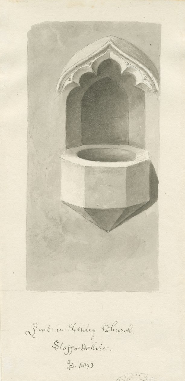 Font in Ashley Church by John Buckler
