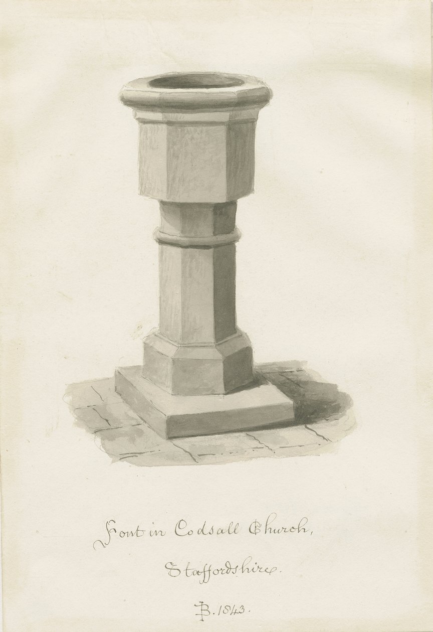 Font in Codsall Church by John Buckler