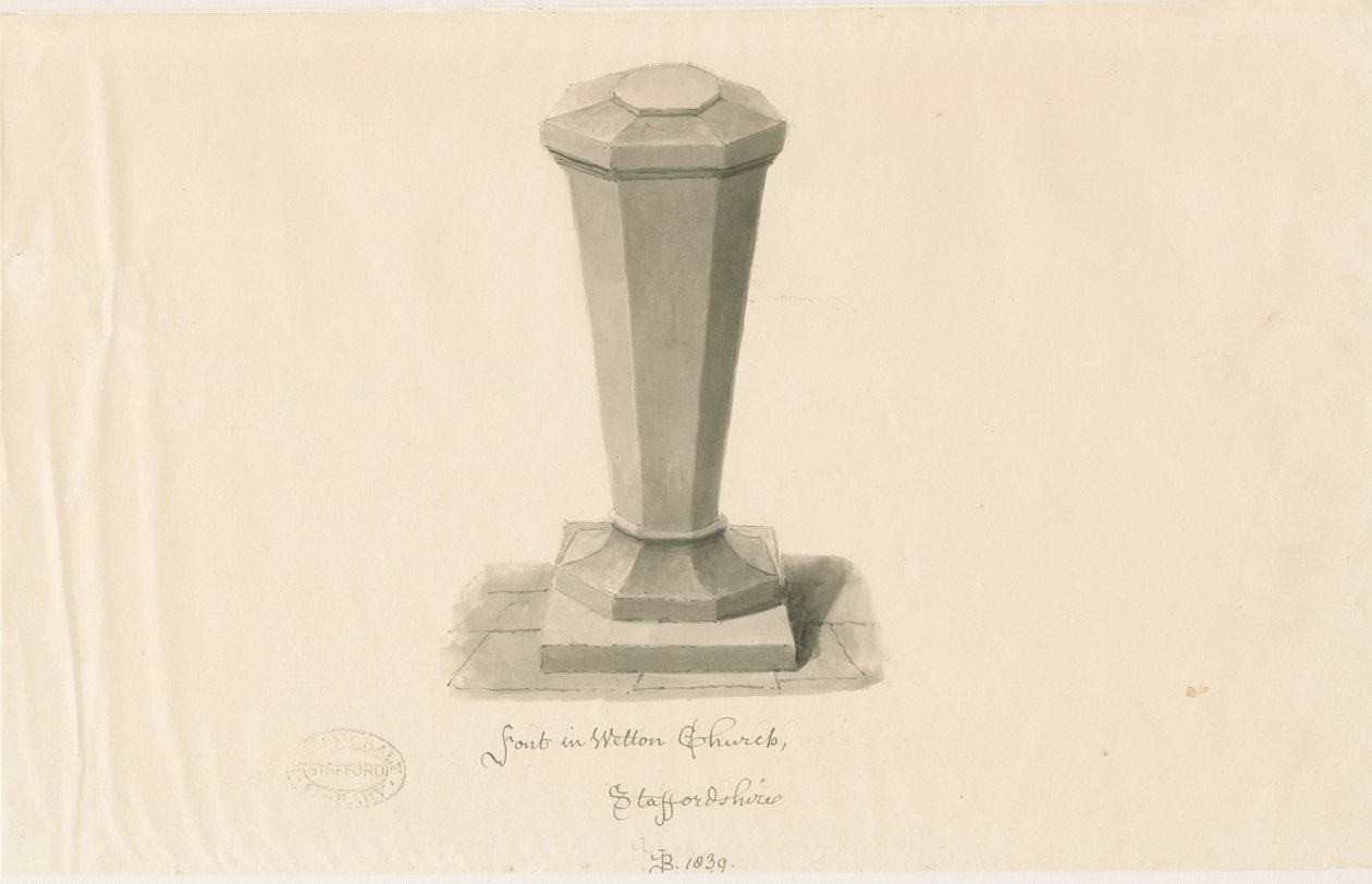 Font in Wetton Church by John Buckler