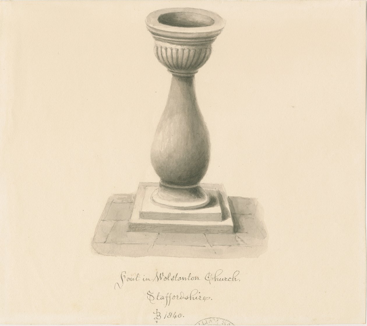 Font in Wolstanton Church by John Buckler