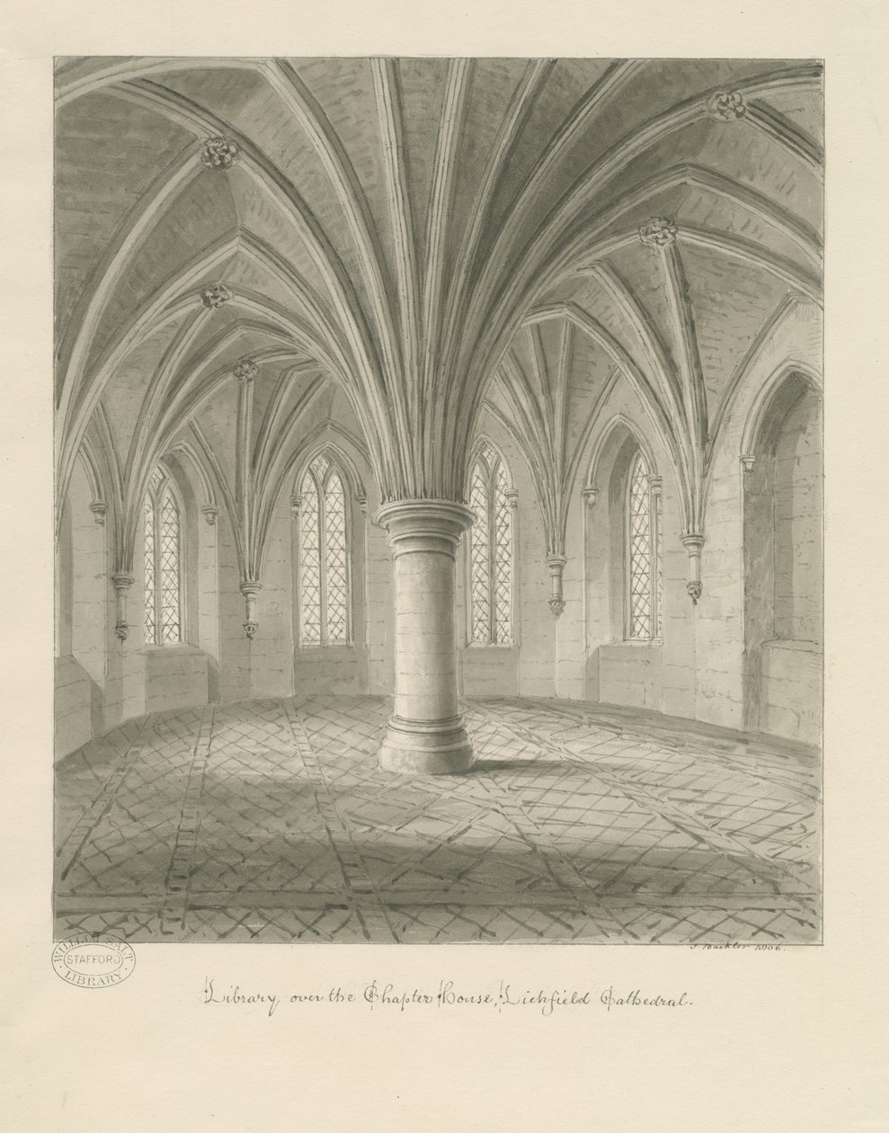 Interior of Lichfield Cathedral - Library above Chapter House: sepia drawing by John Buckler