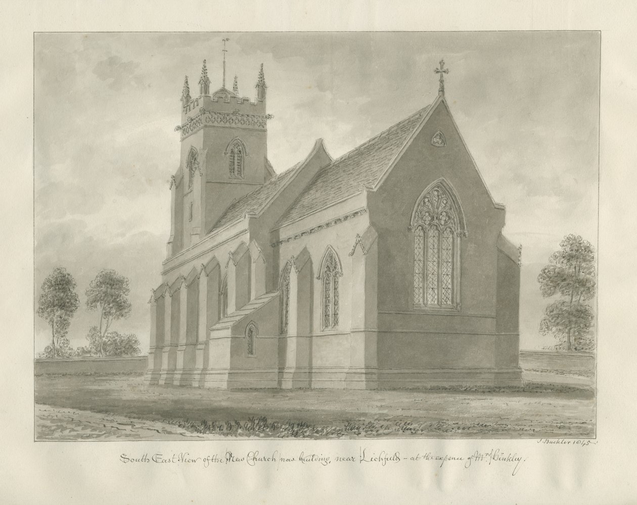 Lichfield - Christ Church: Sepia Drawing by John Buckler
