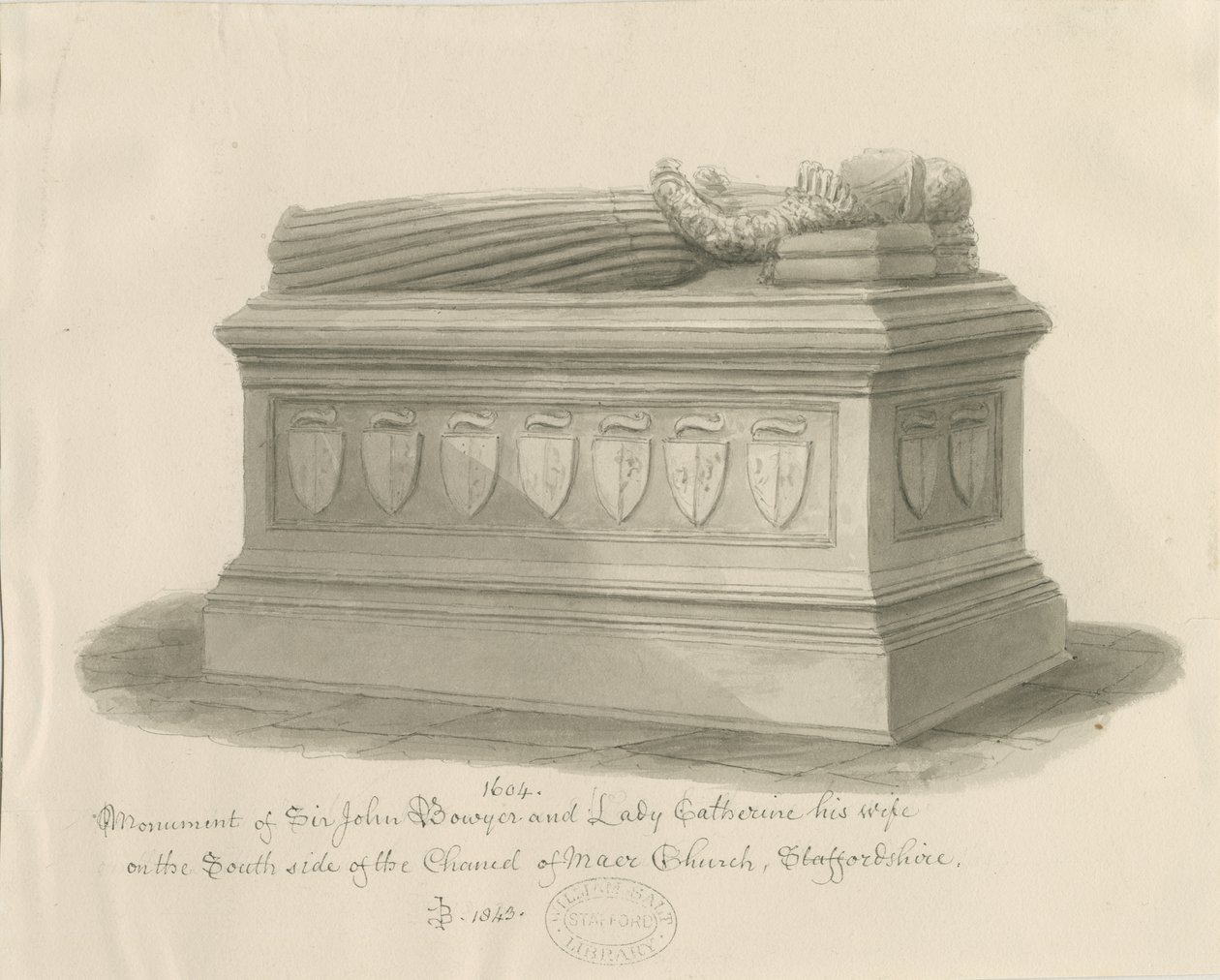 Maer Church - Monument to Sir John Bowyer and Lady Catherine by John Buckler