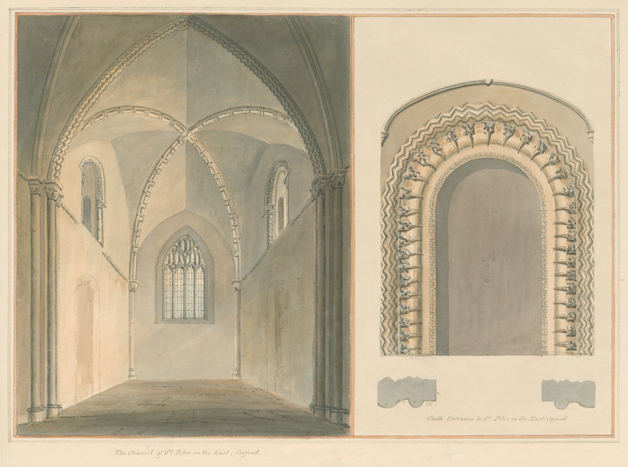 Oxfordshire - Oxford - Chancel and South Entrance of St. Peter in the East Church, 1803 by John Buckler