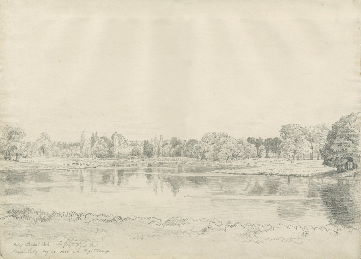Patshull House - Park and Pool: pencil drawing by John Buckler