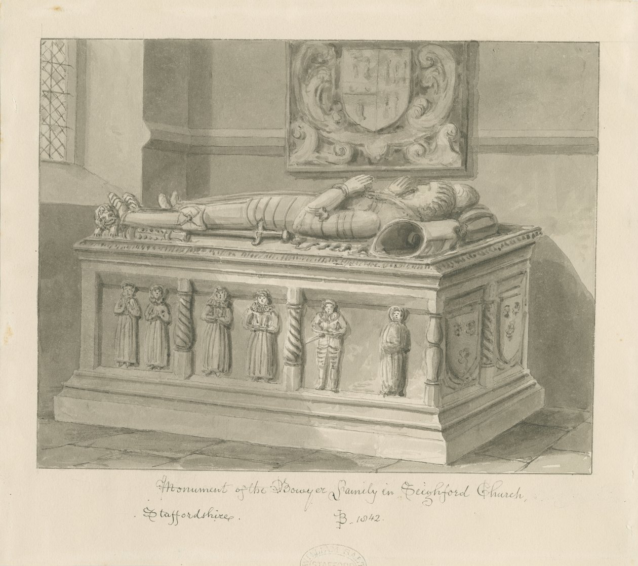Seighford Church - Tomb of William and Mercy Bowyer by John Buckler