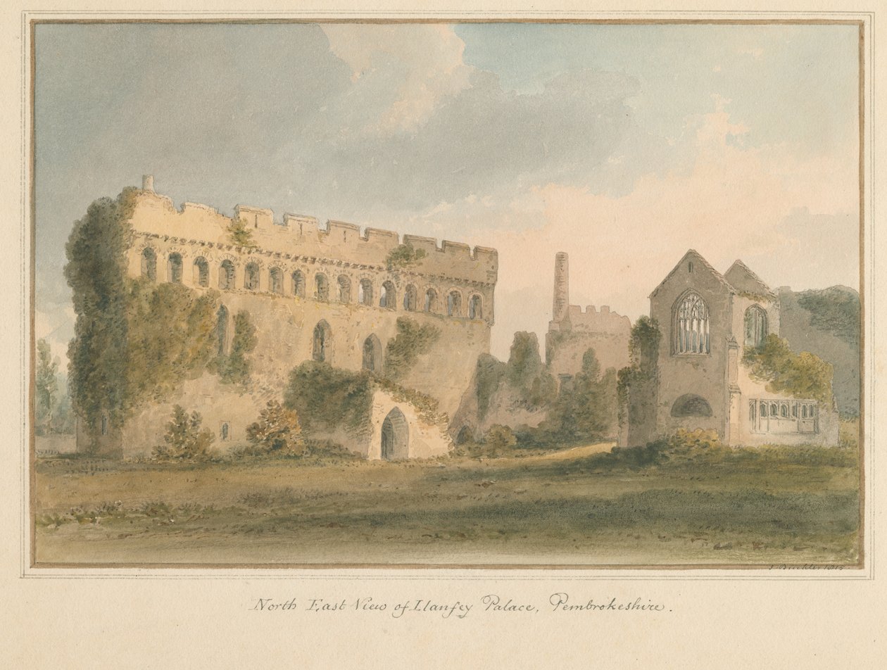 Llanfey Palace, 1815 by John Buckler
