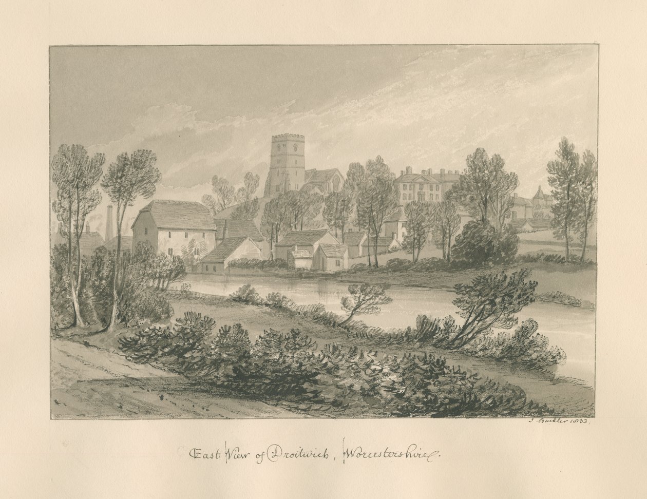 Worcestershire - Droitwich - East View of Town, 1833 by John Buckler