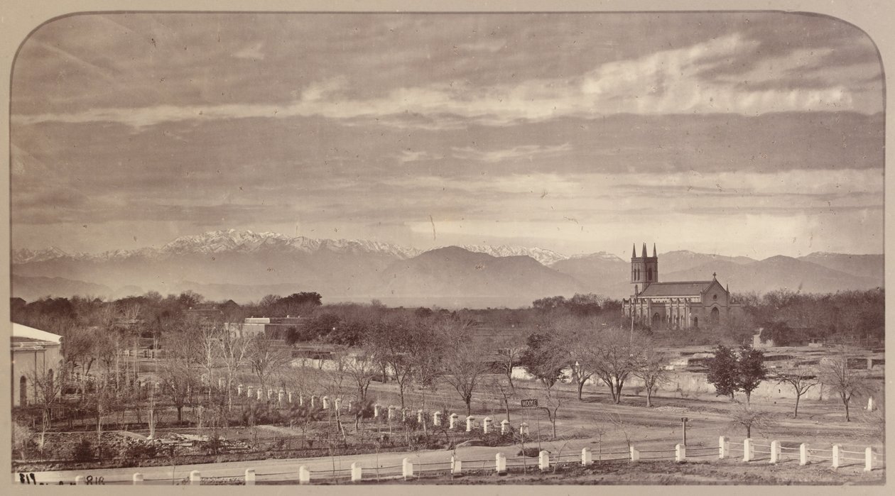 General view from above 3rd Bengal Cavalry Mess looking towards the church by John Burke