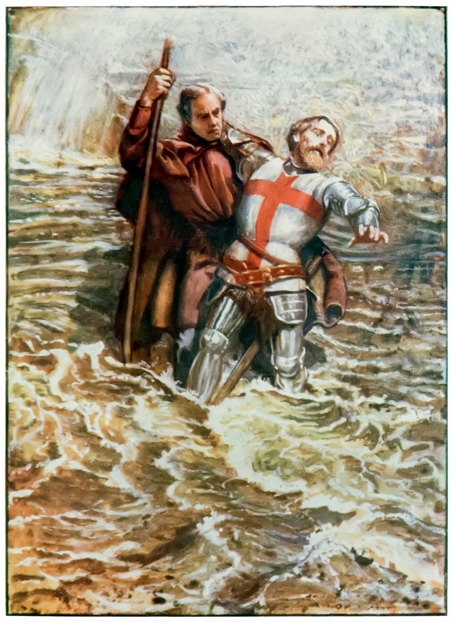 Hopeful Helps Christian to Cross the River, from The Pilgrim's Progress ...
