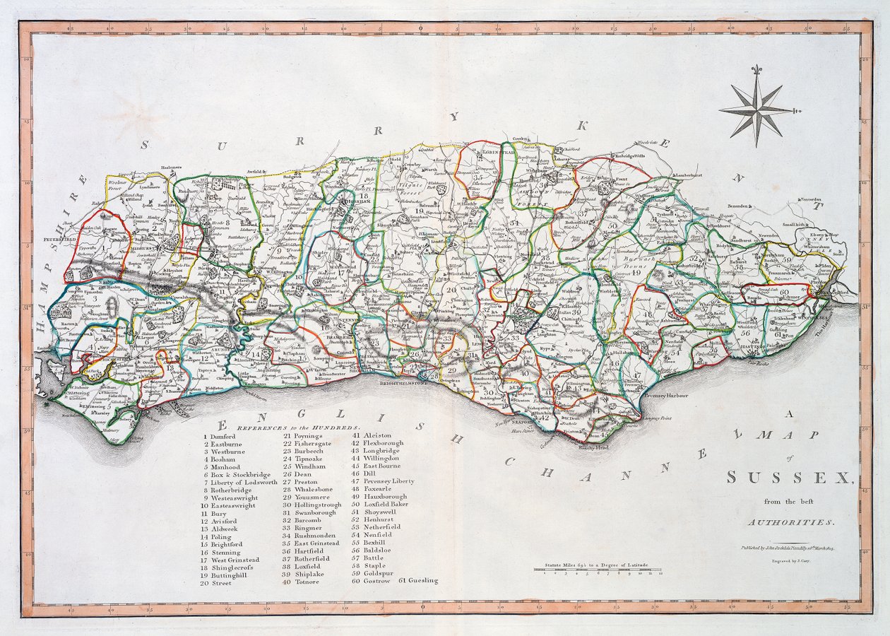 Map of Sussex, 26th March 1805 by John Cary