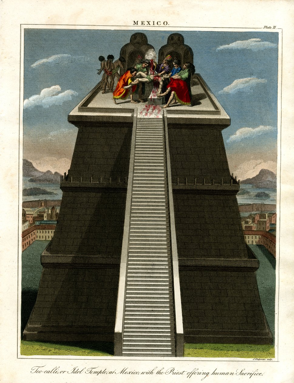 Teocalli or Idol Temple at Mexico with the Priest Offering Human Sacrifice by John Chapman