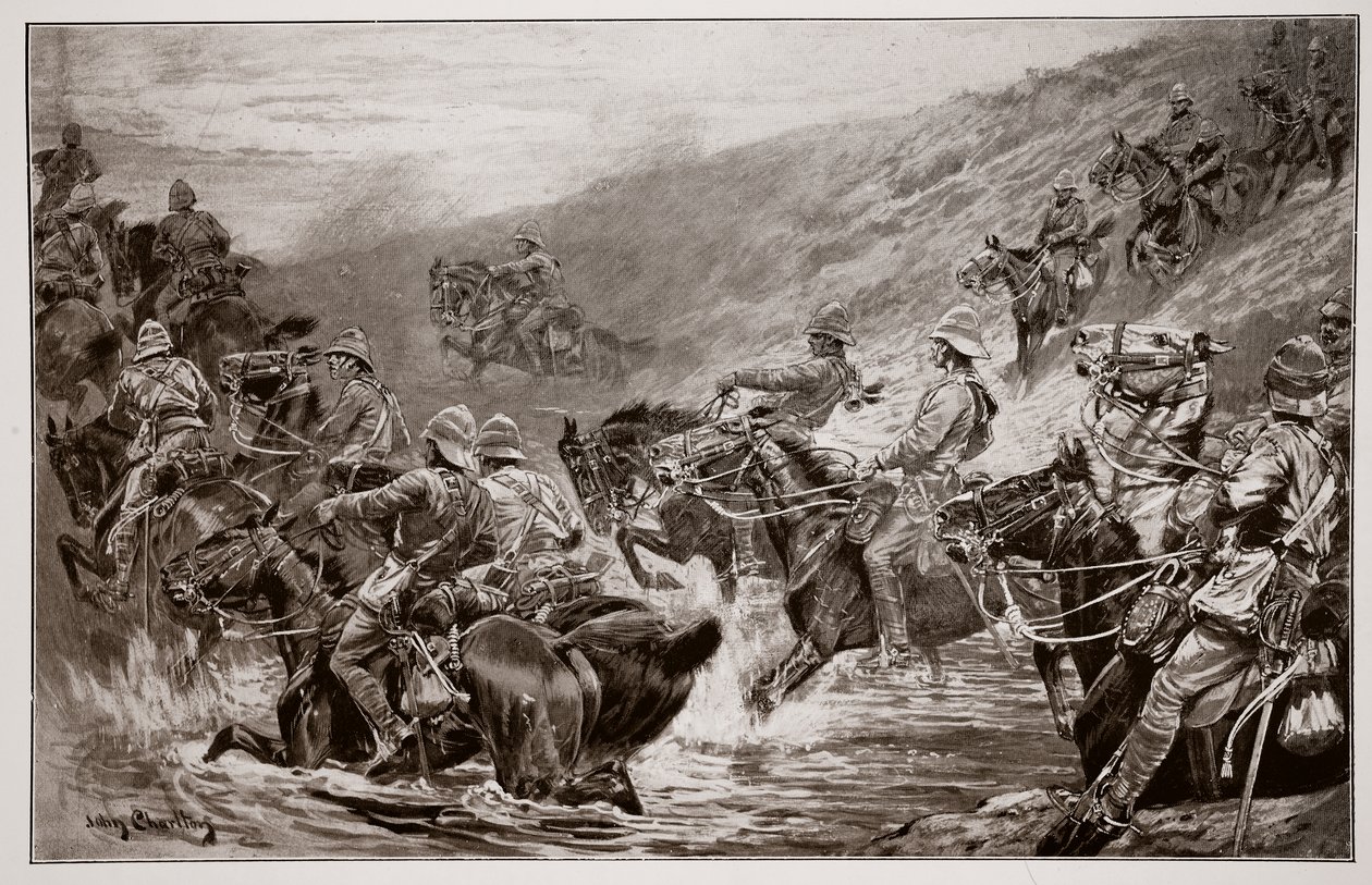 The Dash for Kimberley - The 10th Hussars Crossing Klip Drift, after a sketch by G.D. Giles by John Charlton