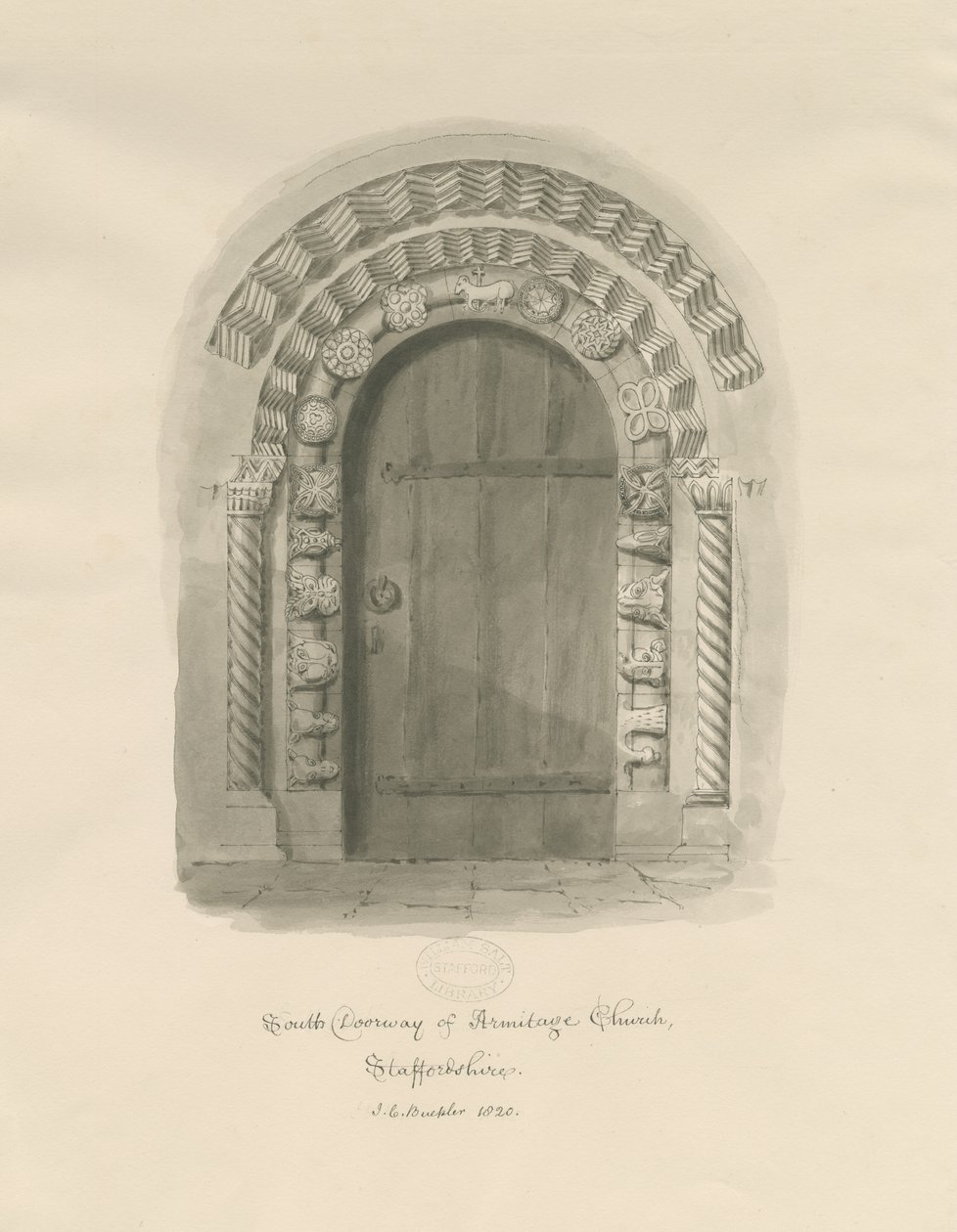 Armitage Church - South Doorway by John Chessell Buckler