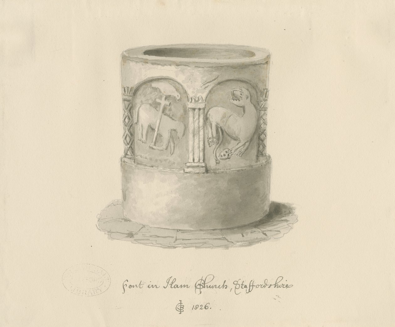 Font in Ham Church by John Chessell Buckler