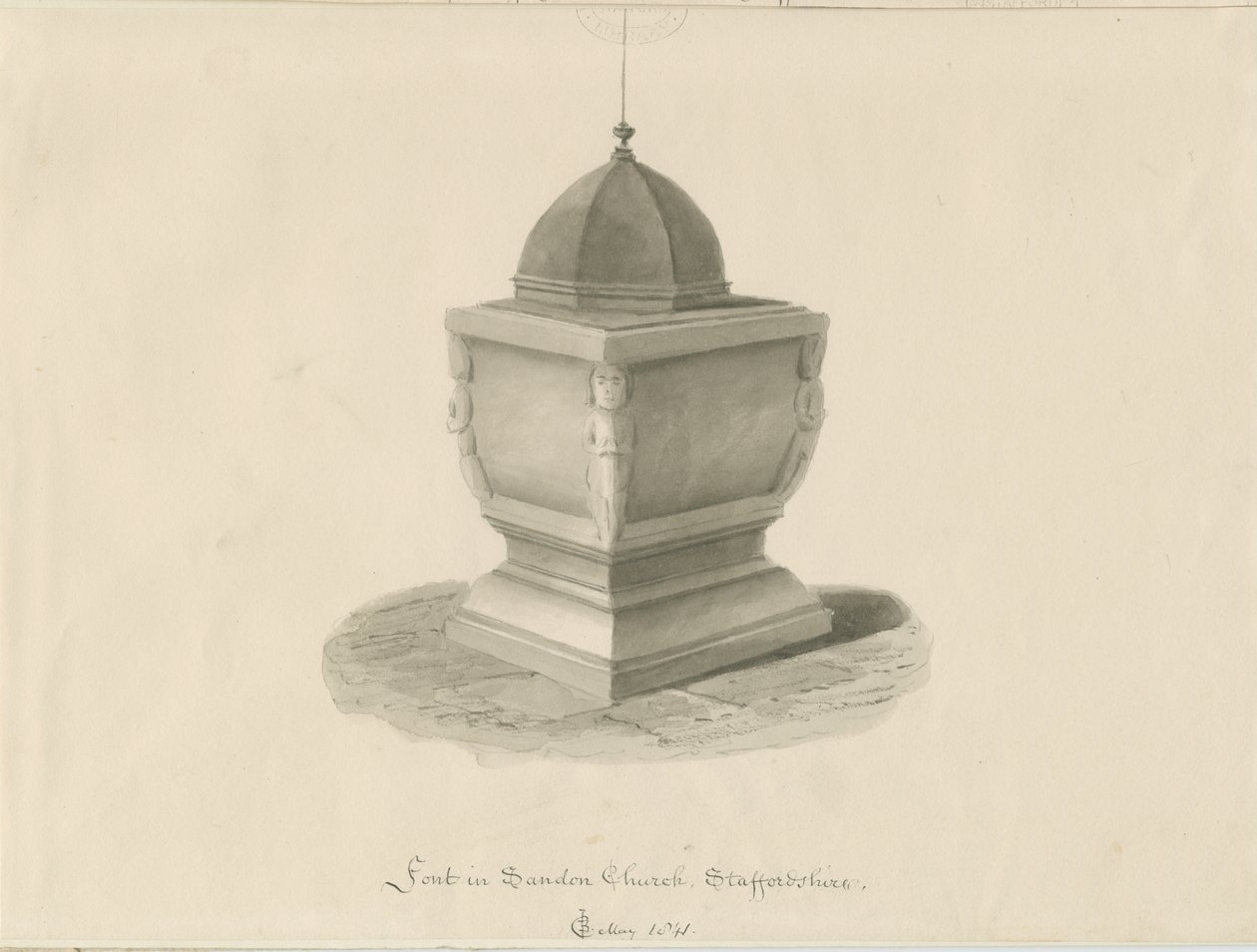 Font in Sandon Church by John Chessell Buckler