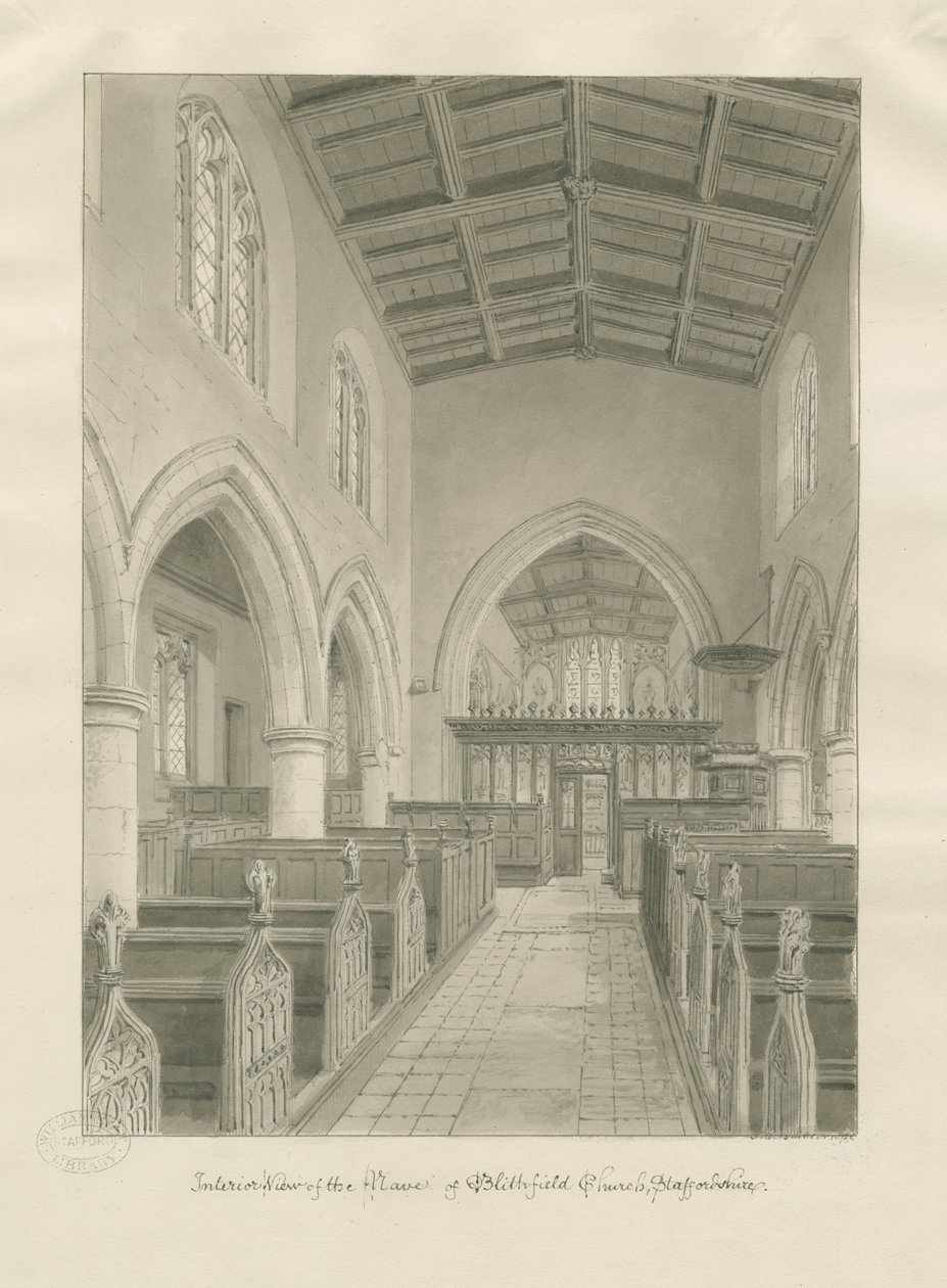 Interior of Blithfield Church by John Chessell Buckler