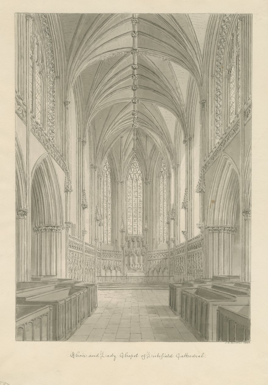 Interior of Lichfield Cathedral - Choir and Lady Chapel by John Chessell Buckler
