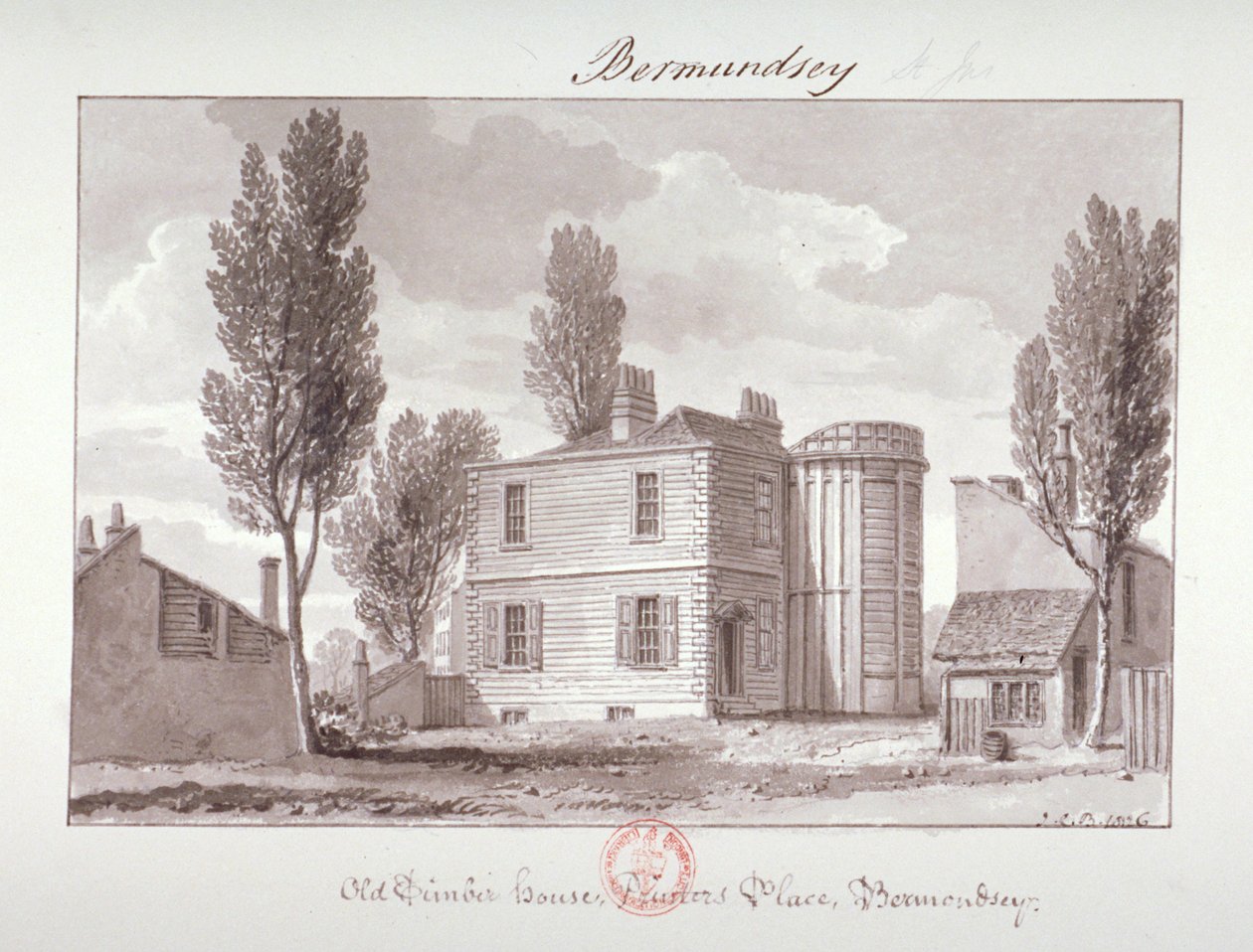 Old Printers House, Printers Place, Bermondsey, London, 1826 by John Chessell Buckler