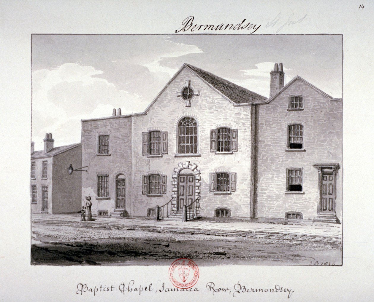 View of the Baptist Chapel on Jamaica Row, Bermondsey, London by John Chessell Buckler