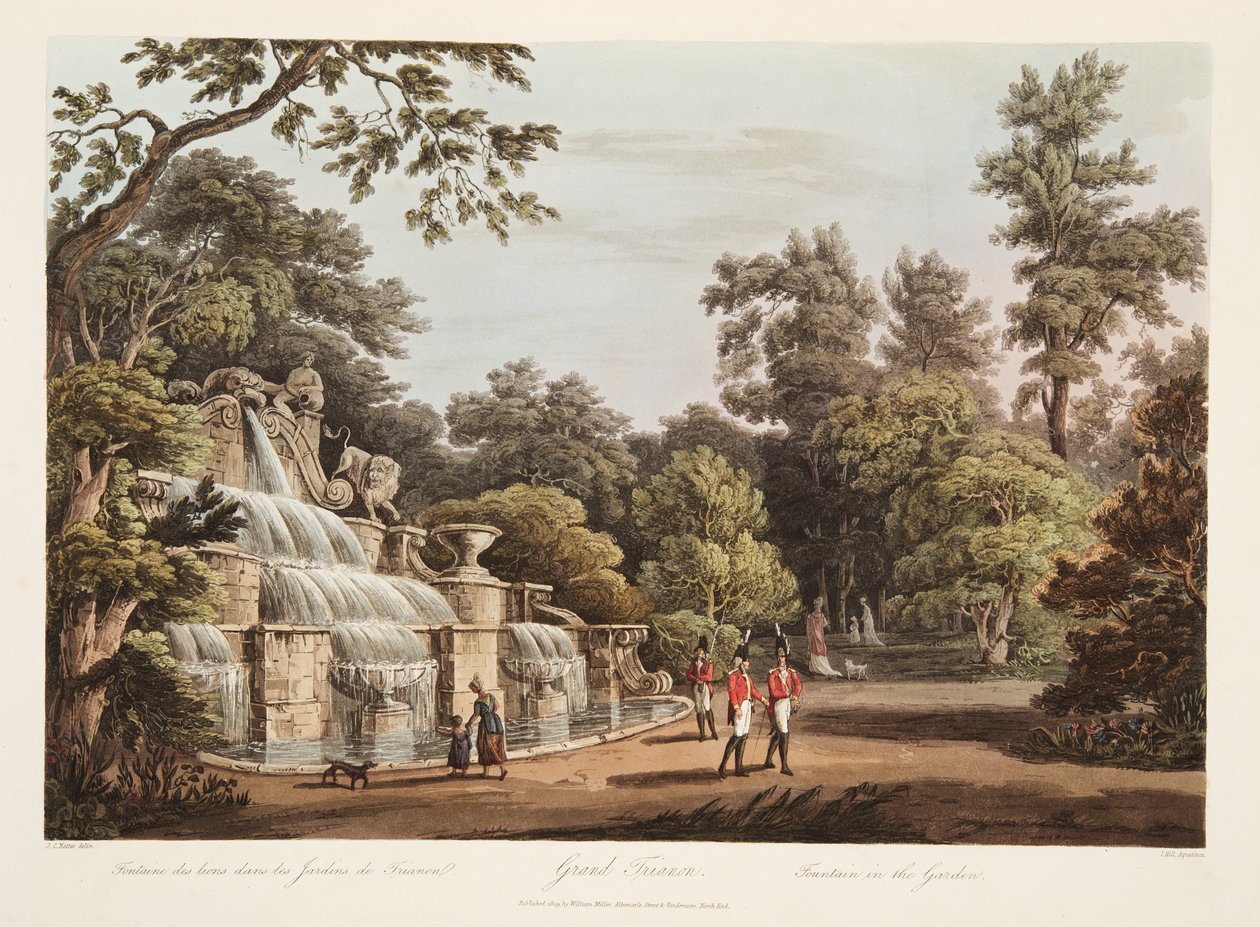 Grand Trianon, Fountain in the Garden, illustration from Versailles, Paris and Saint Denis by John Claude Nattes