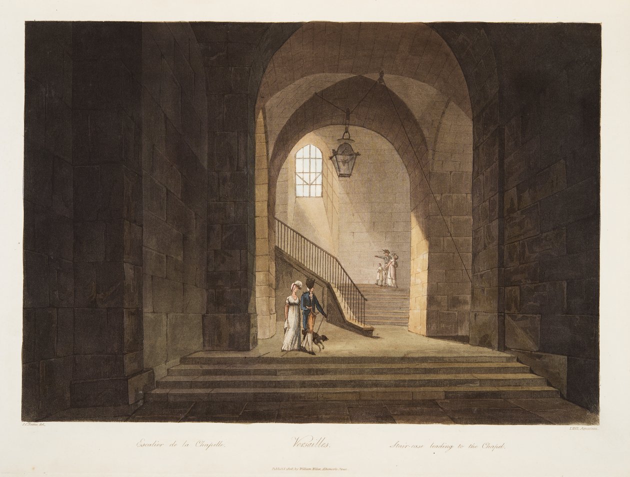 Staircase leading to the Chapel, illustration from Versailles, Paris and Saint Denis by John Claude Nattes