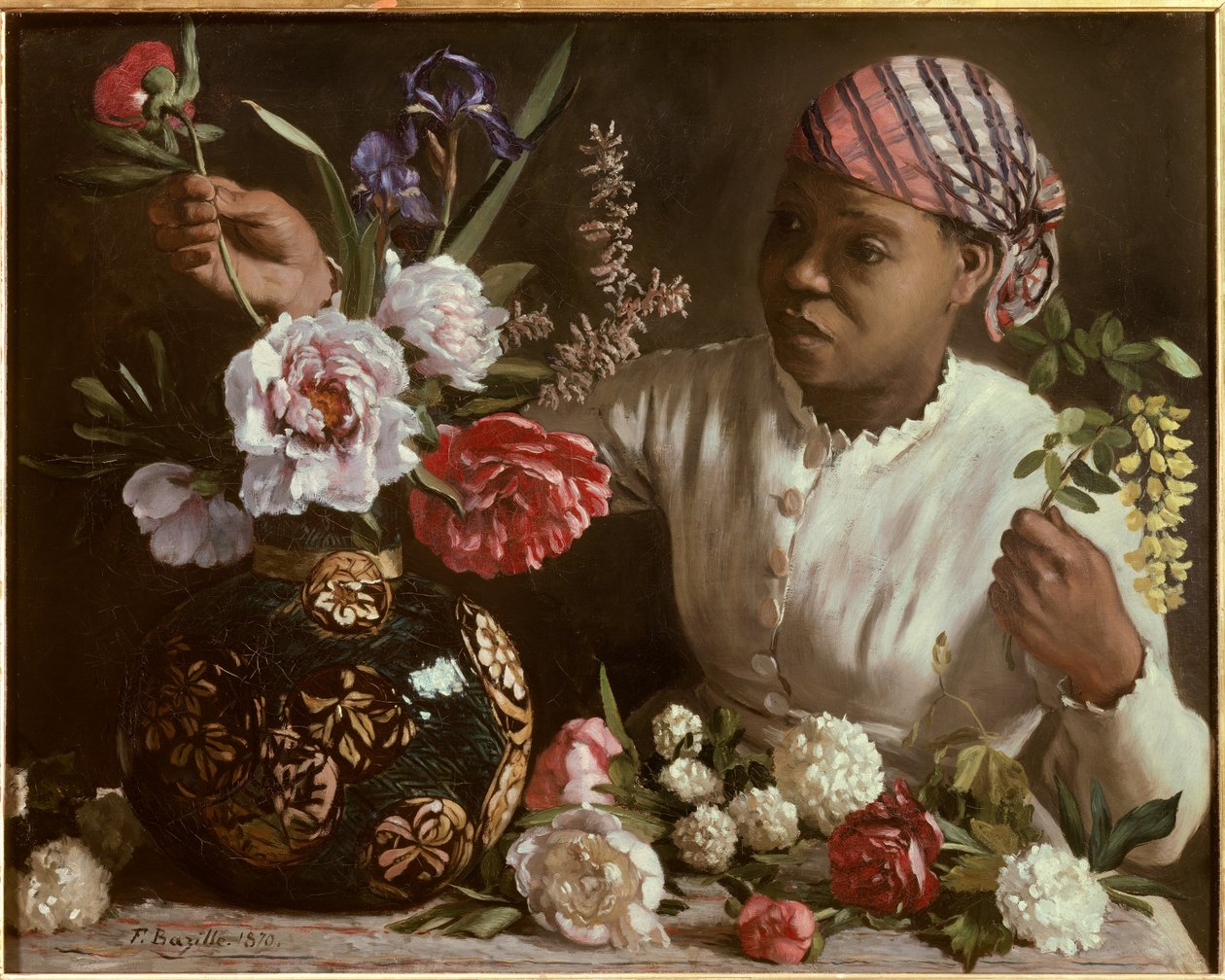 The Black Woman with Peonies by John Clayton Adams