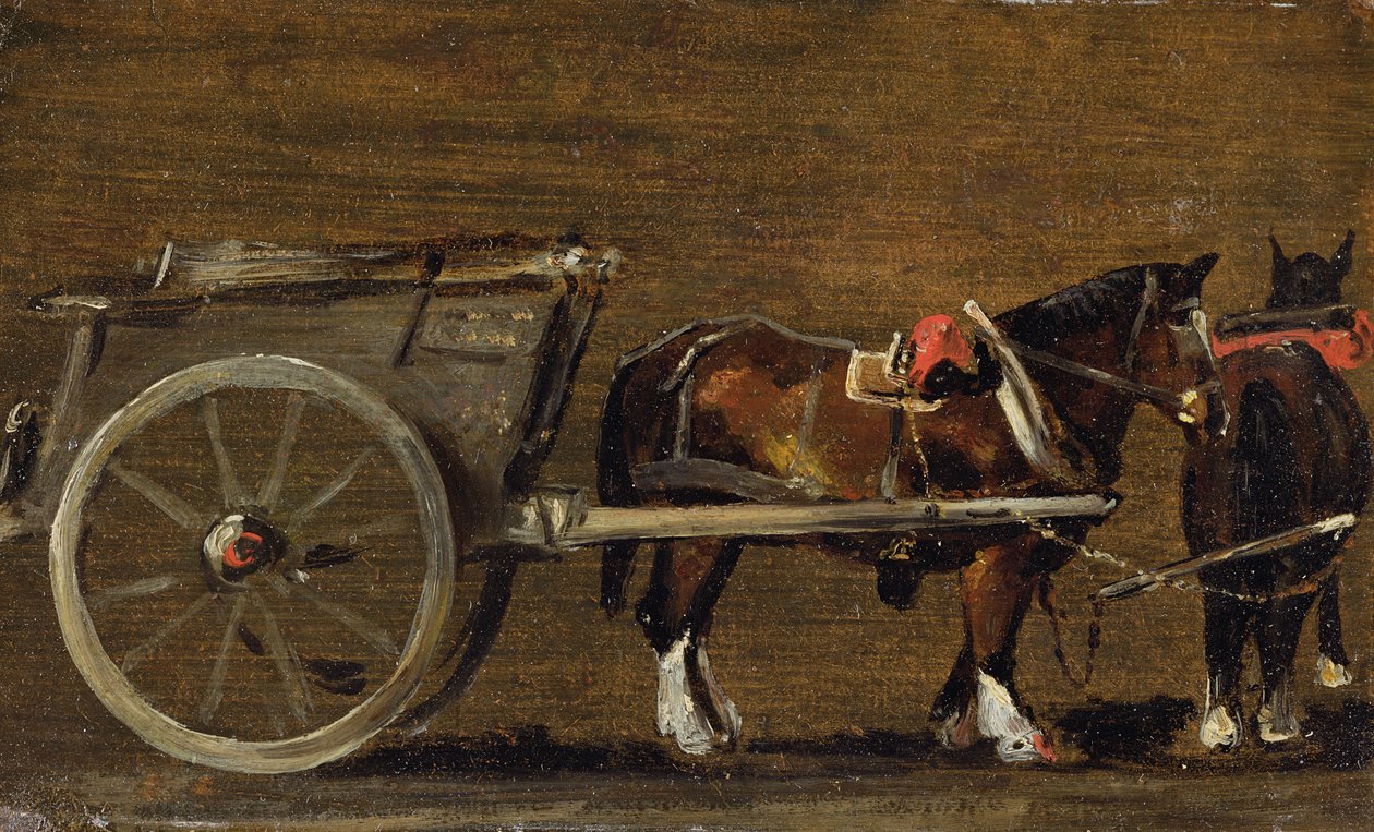 A Farm Cart with two Horses in Harness by John Constable