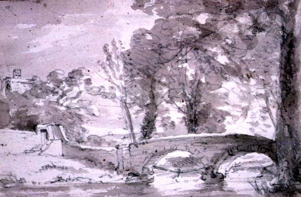 Bridge with Trees and Buildings, at Haddon by John Constable