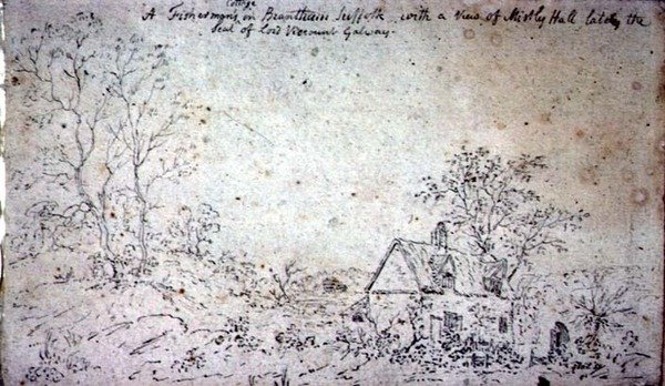 Cottage at Brantham, with a view of Mistley Hall by John Constable