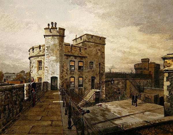 View of Devereux Tower, Tower of London, with figures in military clothing by John Crowther