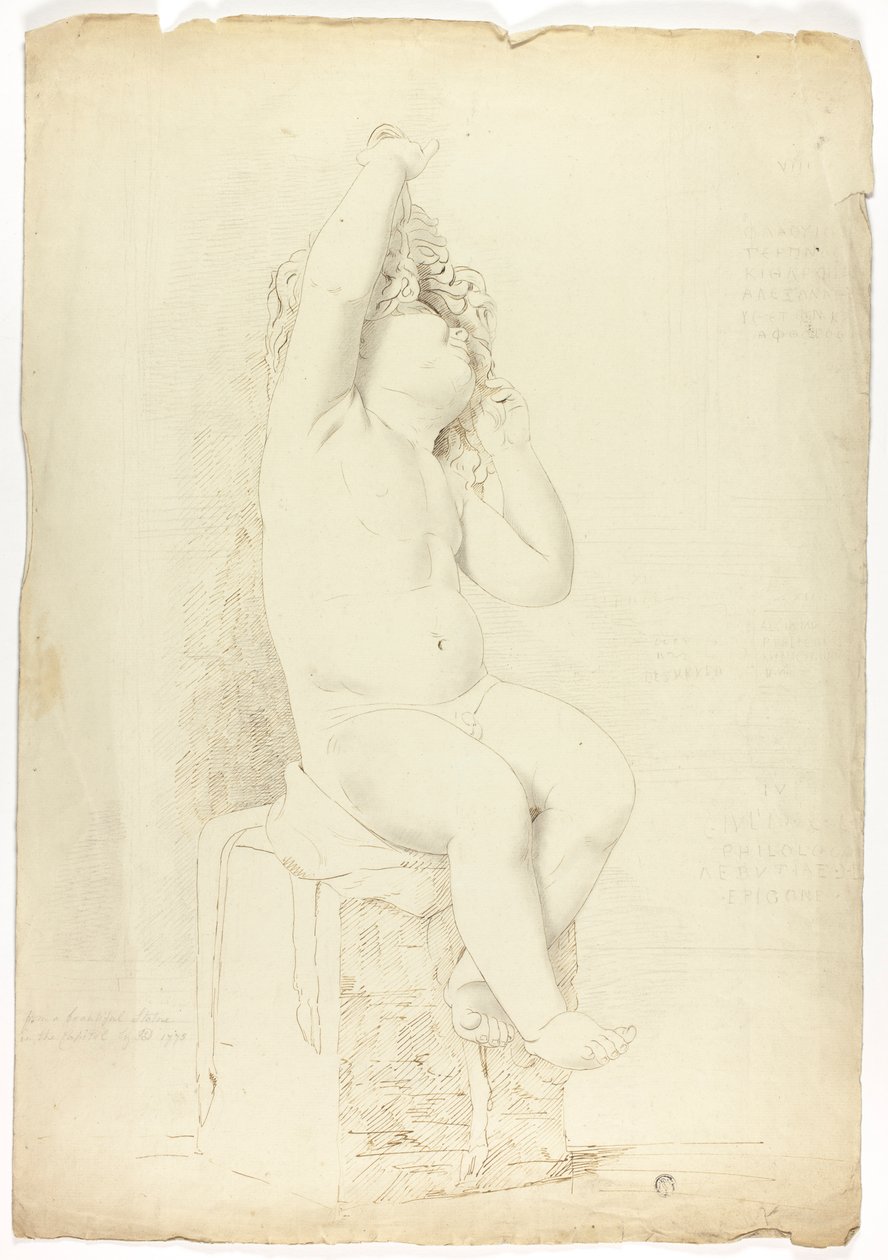 Ancient Statue of Seated Putto Playing with Mask by John Downman