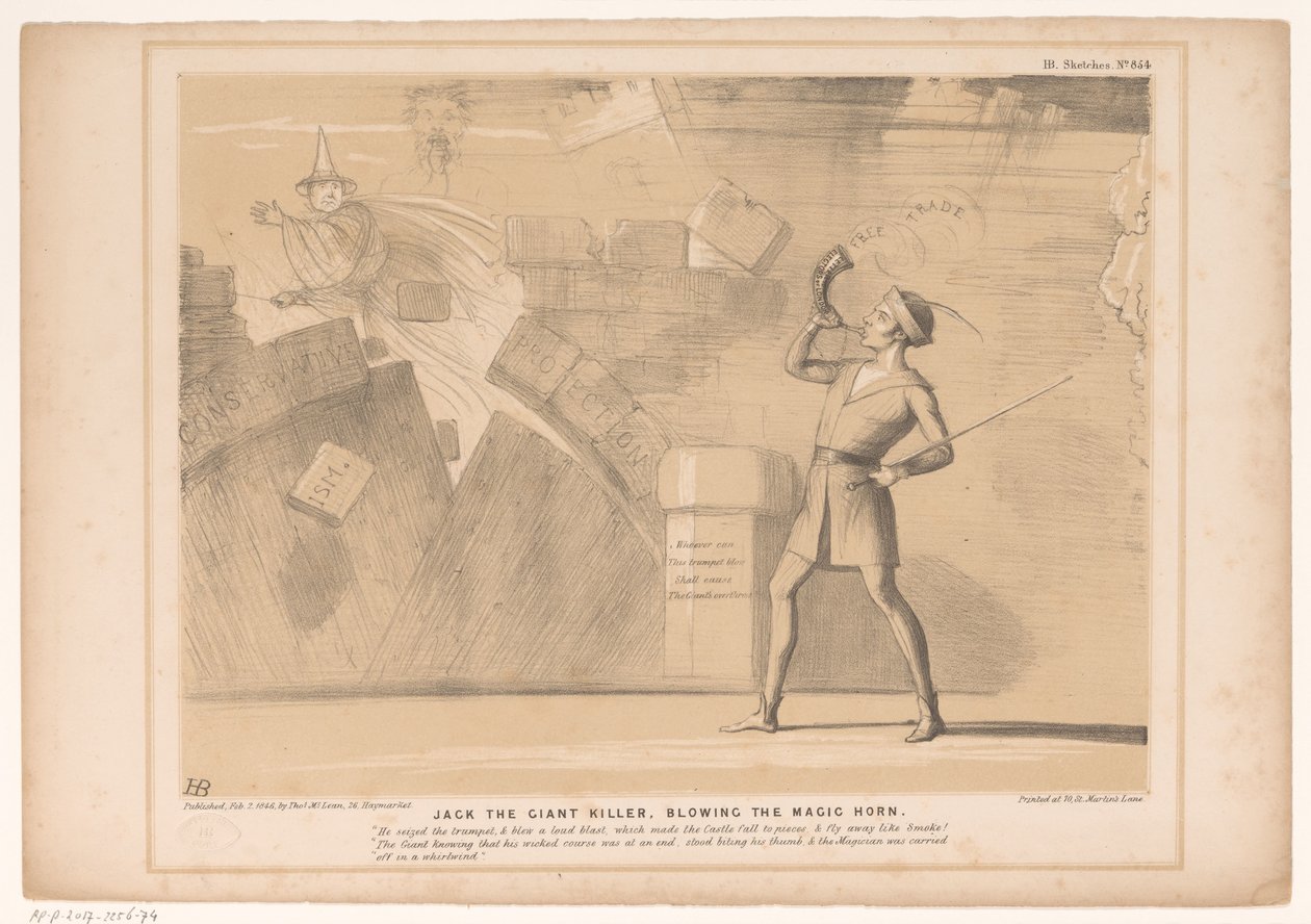 Caricature with John Russell (Jack the Giant Killer, Blowing the Magic Horn) (HB Sketches) by John Doyle