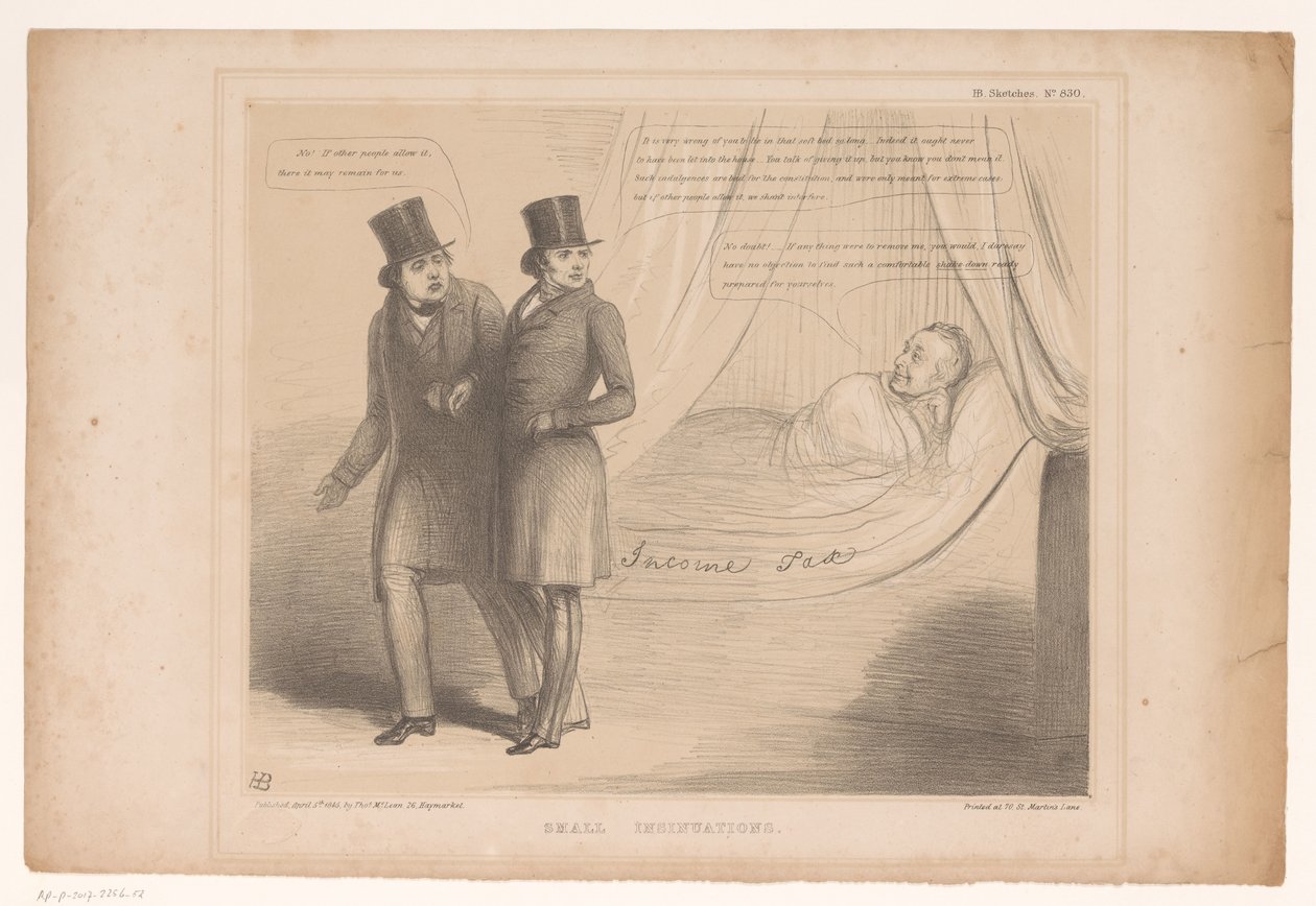 Caricature with Peel in a Comfortable Bed Small Insinuations (title on object) HB Sketches (series title on object) by John Doyle
